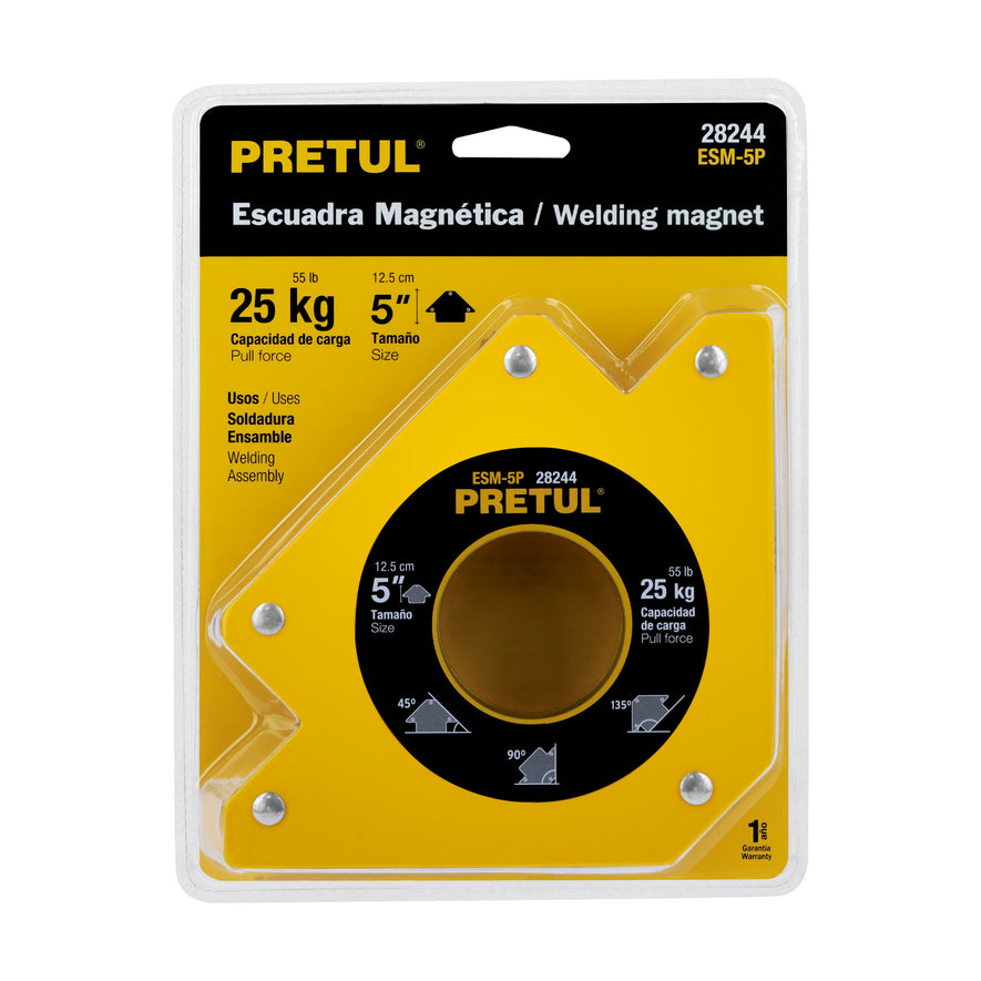 Escuadra magnética 5' para soldar, capacidad 25 kg, PRETUL Caja con 4, 28244