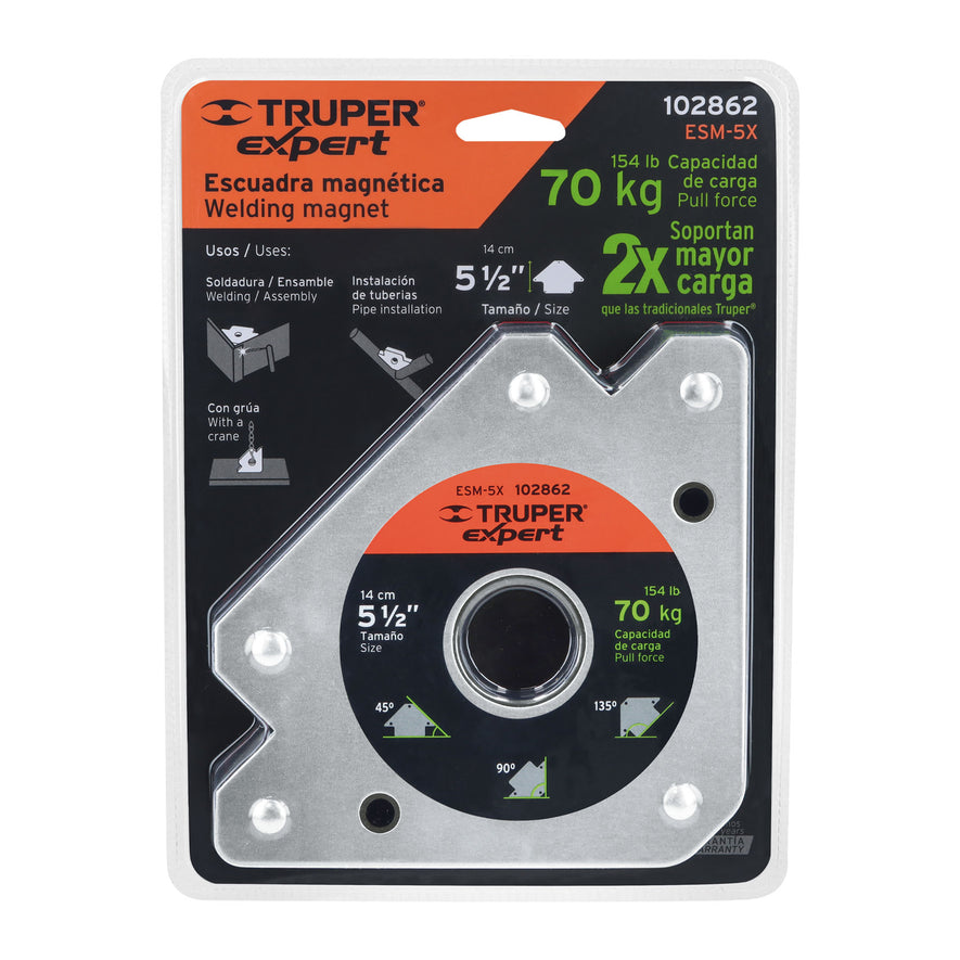 Escuadra magnética 5' para soldar, capacidad 70 kg, EXPERT Caja con 4, 102862