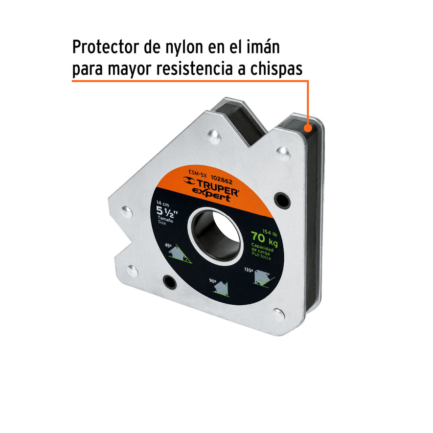 Escuadra magnética 5' para soldar, capacidad 70 kg, EXPERT Caja con 4, 102862