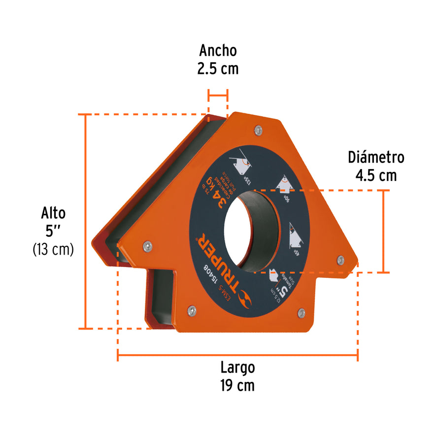 Escuadra magnética 5' para soldar, capacidad 34 kg, TRUPER Caja con 4, 15408