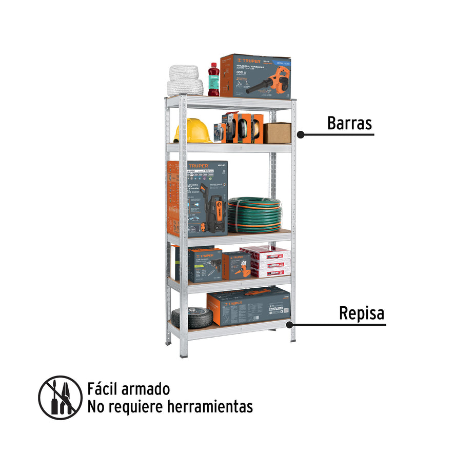 Estante metálico 5 repisas MDF cap. 35 Kg,150x30x75, PRETUL, 29021