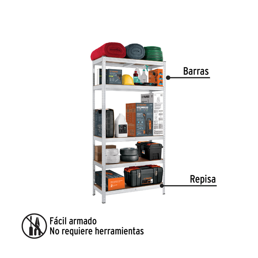 Estante metálico 5 repisas MDF cap. 35 Kg,180x40x90, PRETUL, 29022