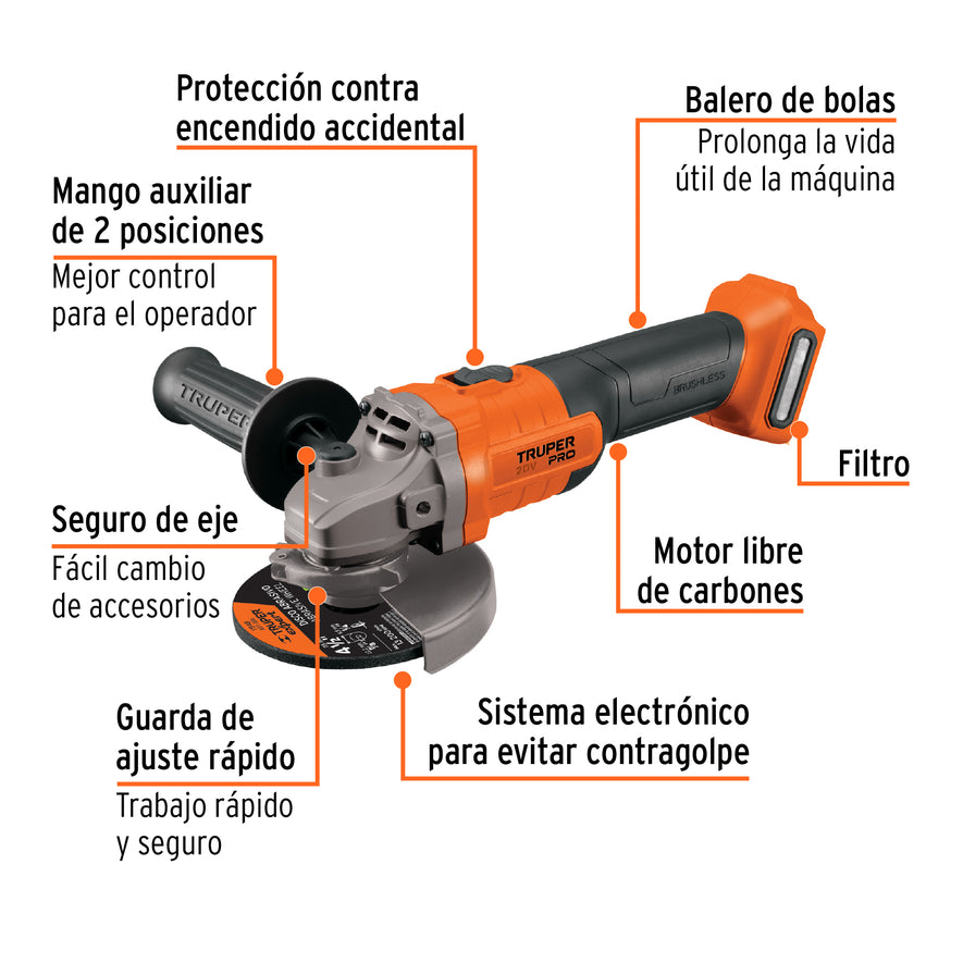Esmeriladora 4-1/2', 20V, sin accesorios, PRO, 103255