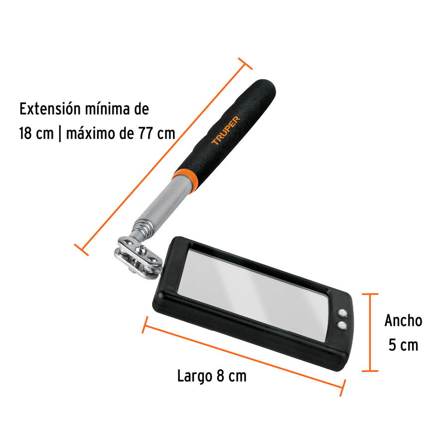 Espejo telescópico con luz LED, 5 x 8 cm, Truper Caja con 4, 101962