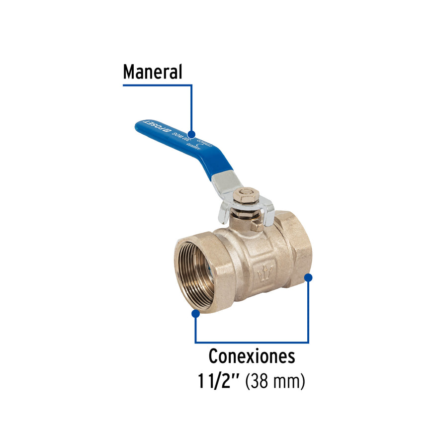 Válvula de esfera de latón, roscable 1-1/2', Foset Caja con 6, 49004