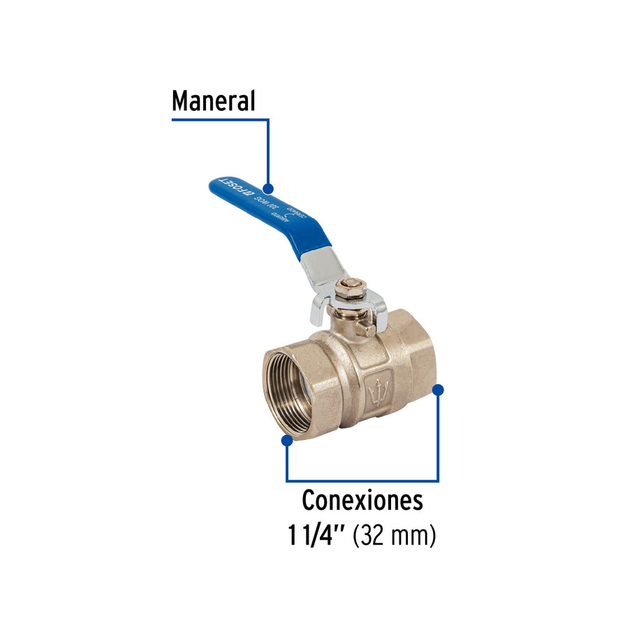 Válvula de esfera de latón, roscable 1-1/4', Foset Caja con 6, 49003