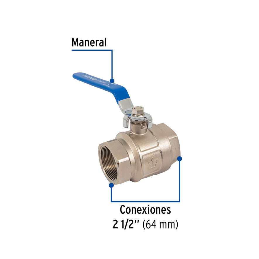 Válvula de esfera de latón, roscable 2-1/2', Foset, 49014