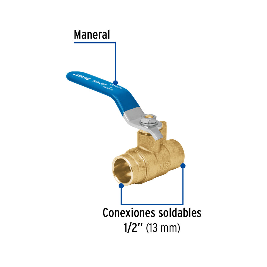 Válvula de esfera de latón, soldable 1/2', Foset Caja con 12, 49006