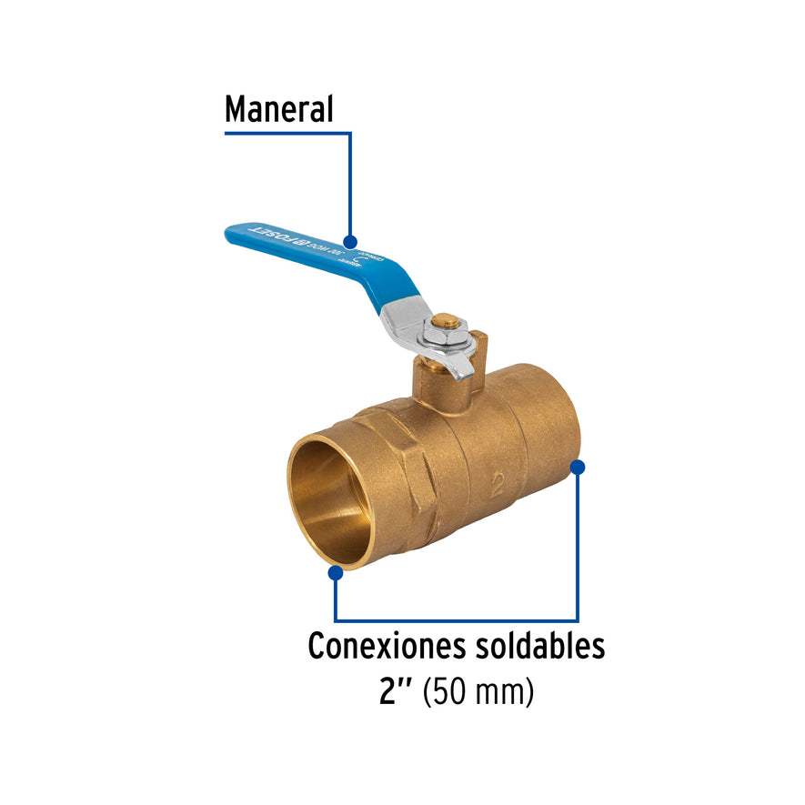 Válvula de esfera de latón, soldable 2', Foset, 49011