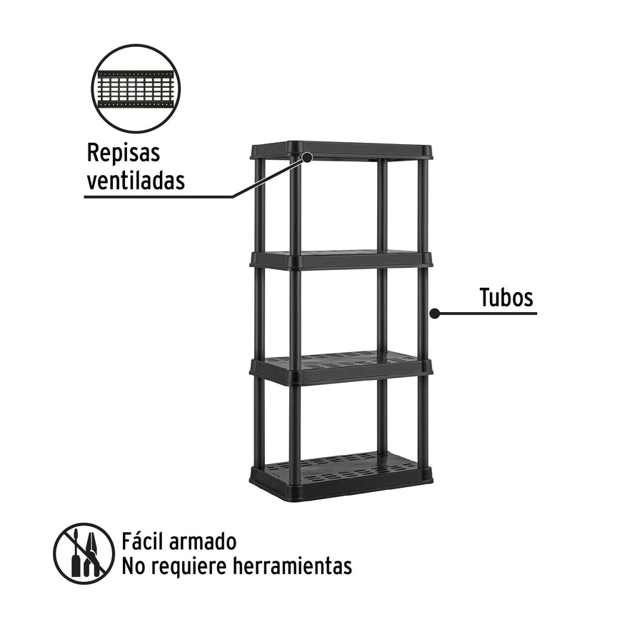 Estante plástico 4 repisas cap. 45 Kg, 125x38x61, PRETUL, 20682
