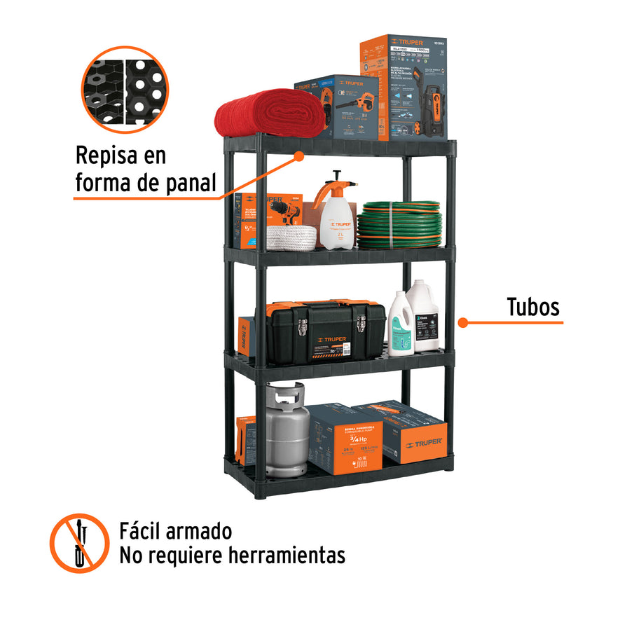 Estante plástico uso rudo 4 rep/cap. 70 Kg, 142x43x91,TRUPER, 102887