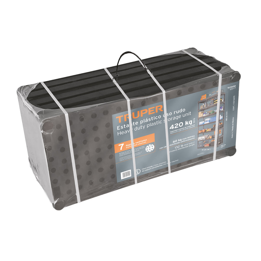 Estante plástico uso rudo 7 rep/cap. 70 Kg, 185x43x91,TRUPER, 103600