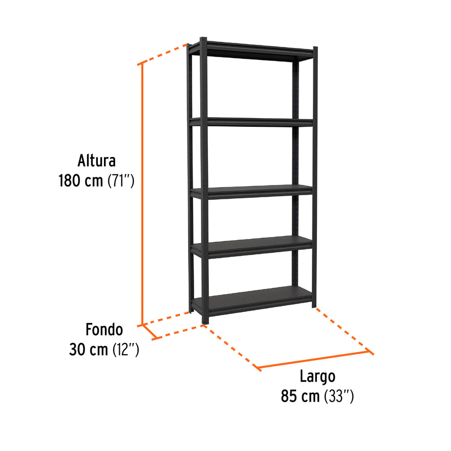 Estante metálico 5 repisas capacidad 80 Kg,180x30x85, TRUPER, 58000