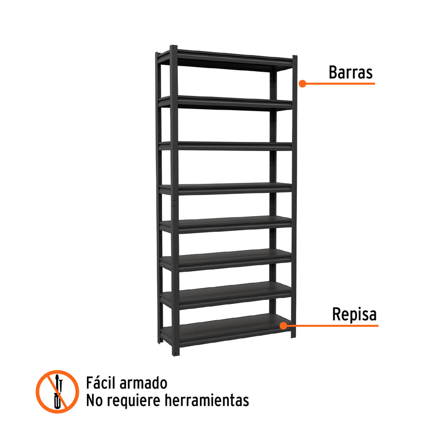 Estante metálico 8 repisas capacidad 80 Kg,180x30x85, TRUPER, 58001