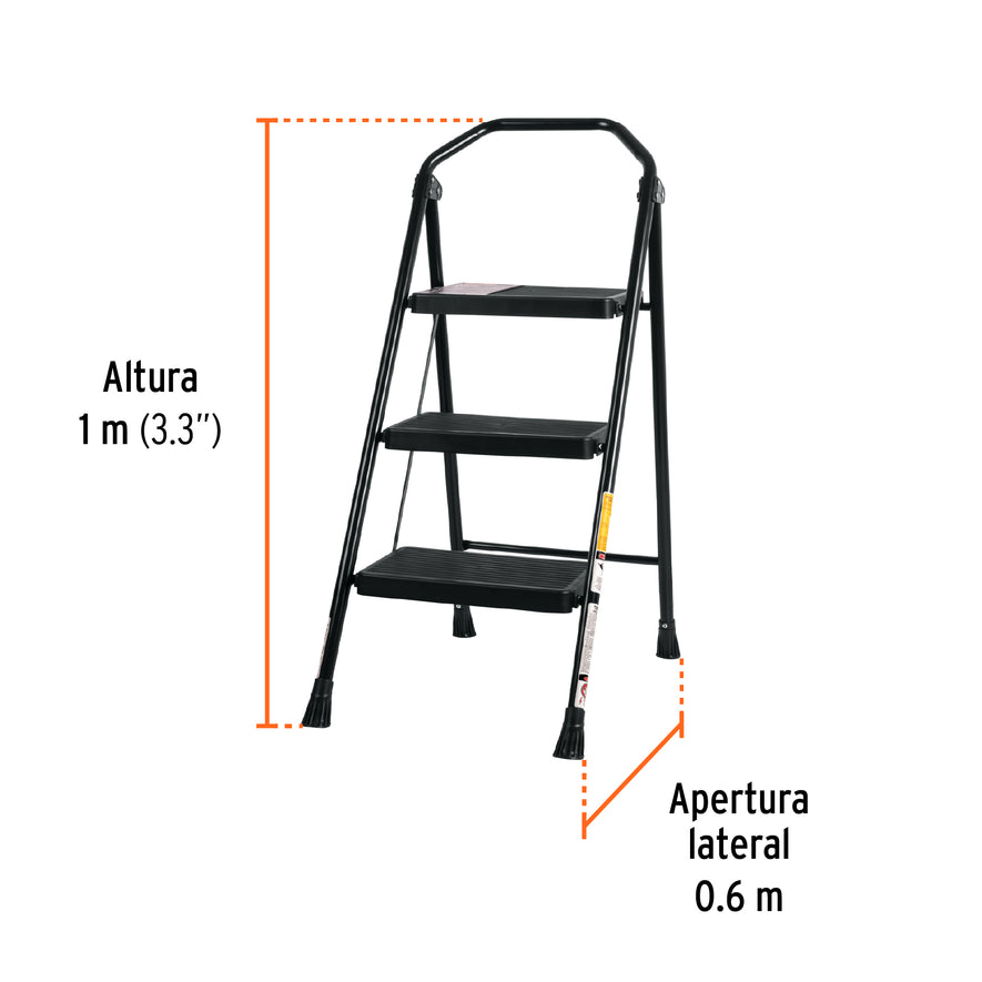 Escalera tubular, plegable, 3 peldaños, Truper, 103143