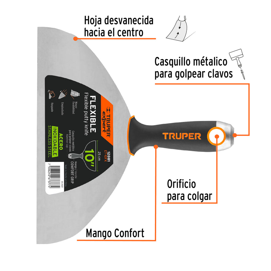 Espátula flexible 10' acero inox. mango Comfort Grip, Expert Caja con 6, 12881