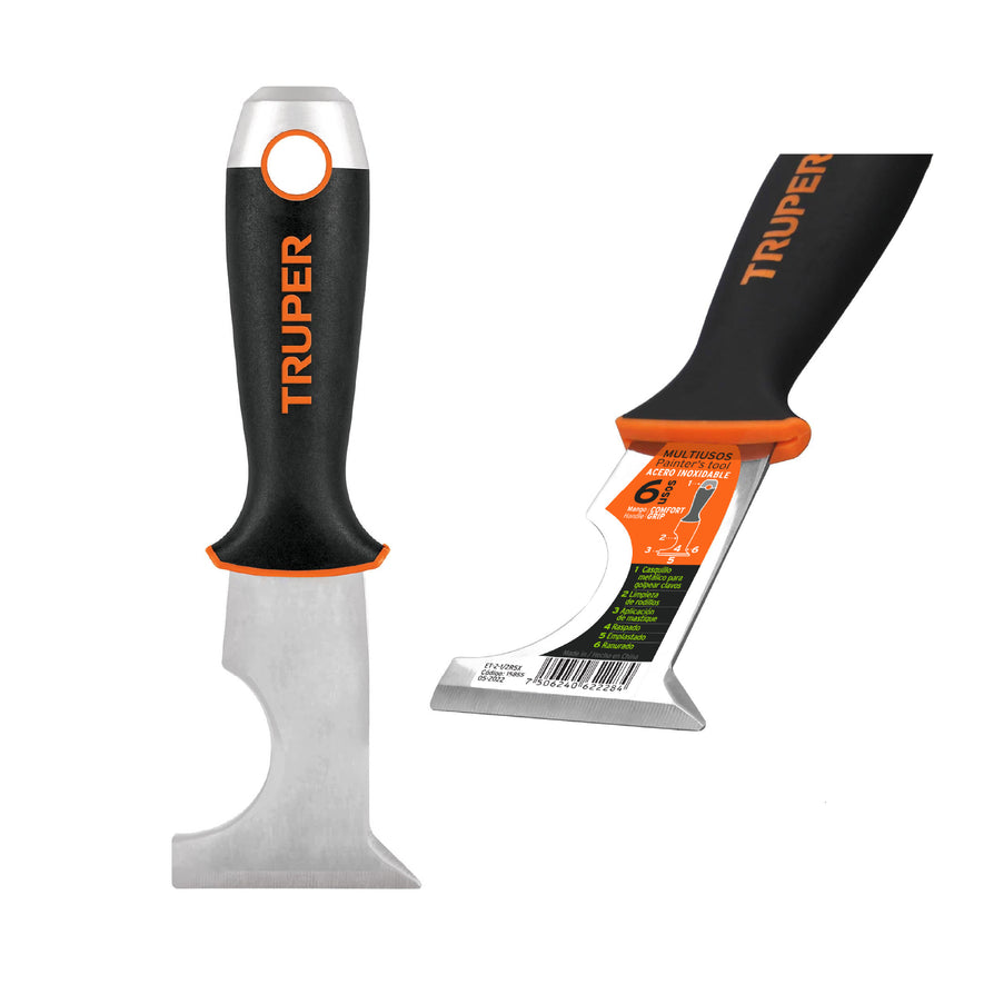 Espátula 2-1/2' de 6 usos, acero inox, Comfort Grip, Expert Caja con 6, 15855