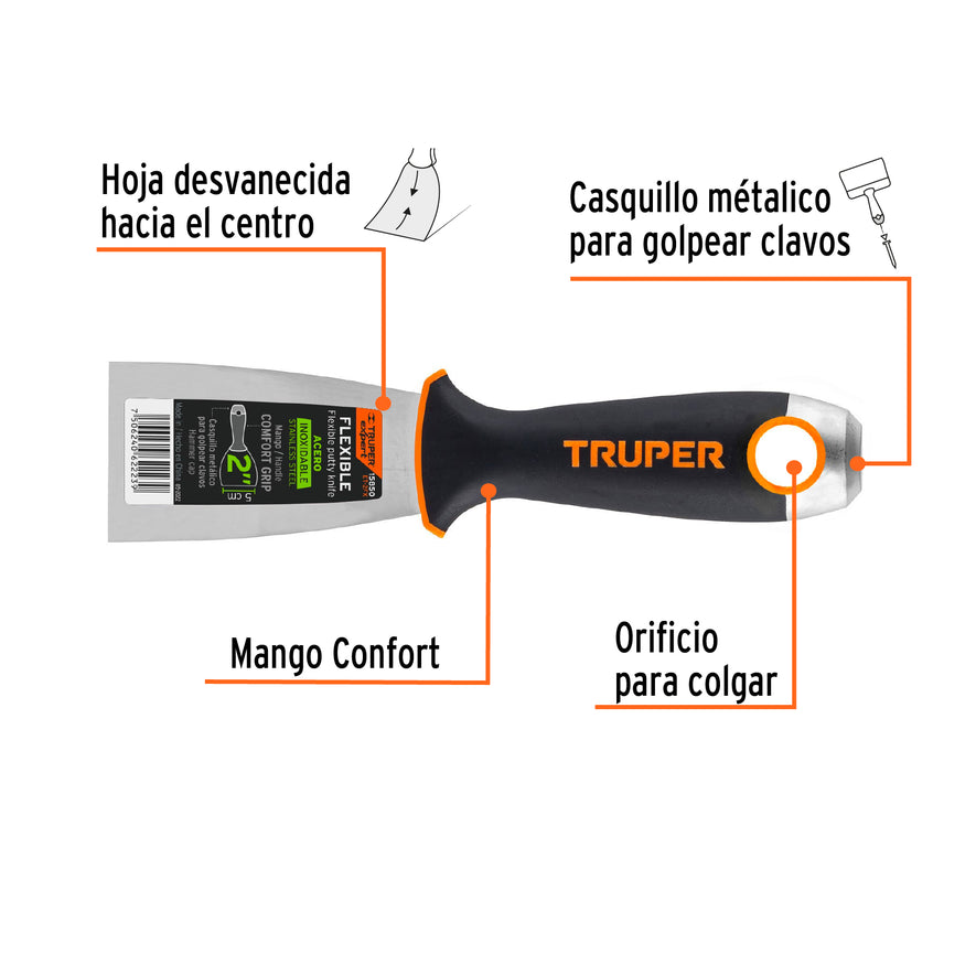 Espátula flexible 2' acero inox. mango Comfort Grip, Expert Caja con 6, 15850