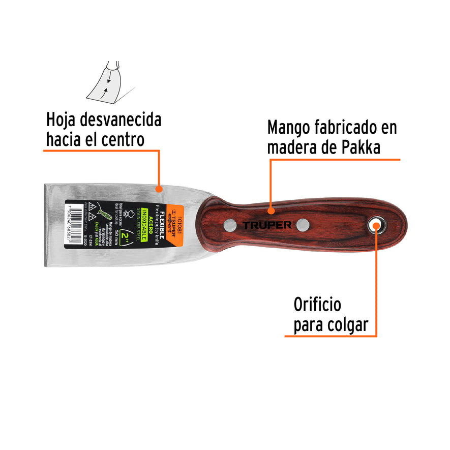 Espátula 2' acero inoxidable con mango de madera, Expert Caja con 6, 101081