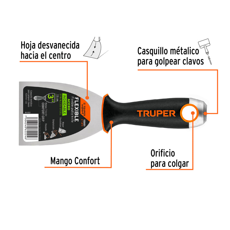 Espátula flexible 3' acero inox. mango Comfort Grip, Expert Caja con 6, 15851