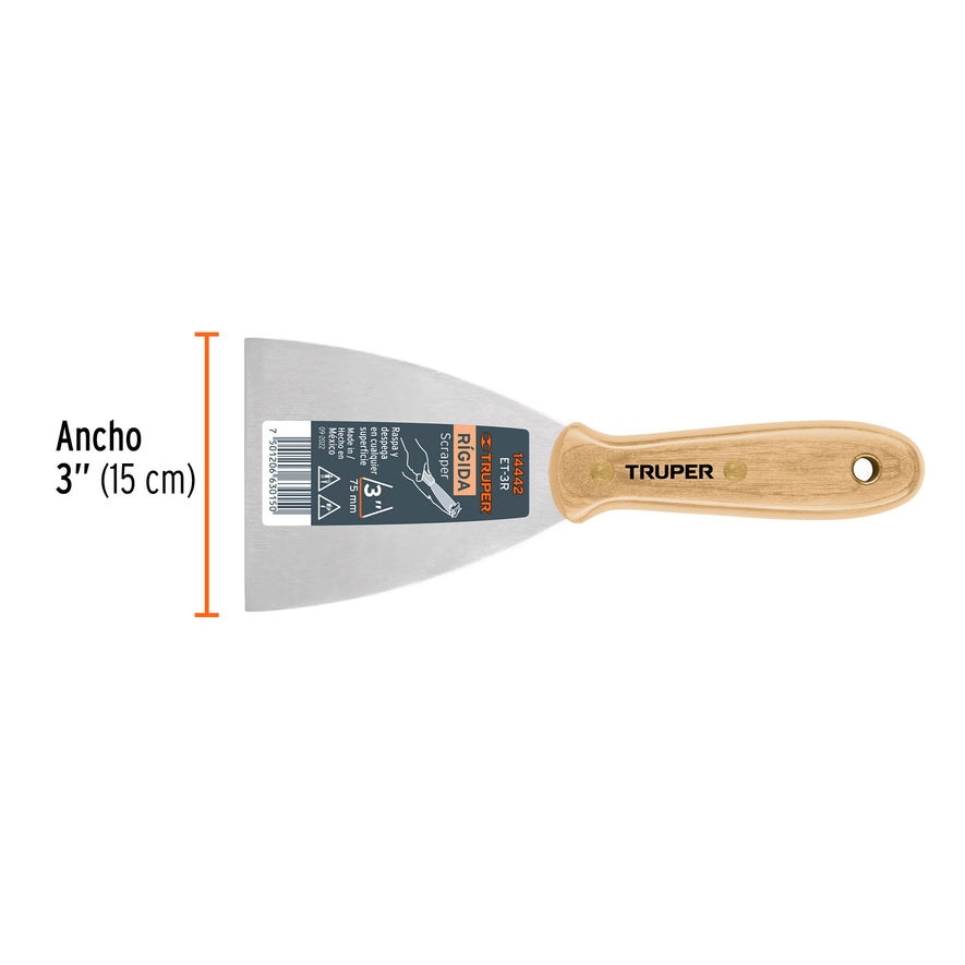 Espátula rígida 3' con mango de madera, Truper Caja con 6, 14442