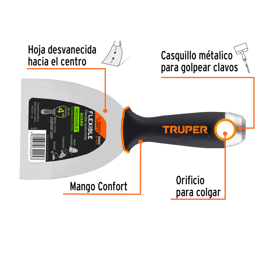 Espátula flexible 4' acero inox. mango Comfort Grip, Expert Caja con 6, 15852