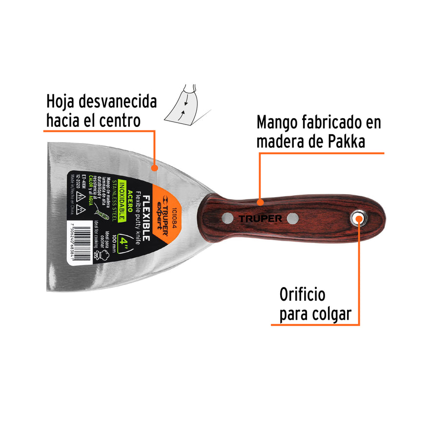 Espátula 4' acero inoxidable con mango de madera, Expert Caja con 6, 101084