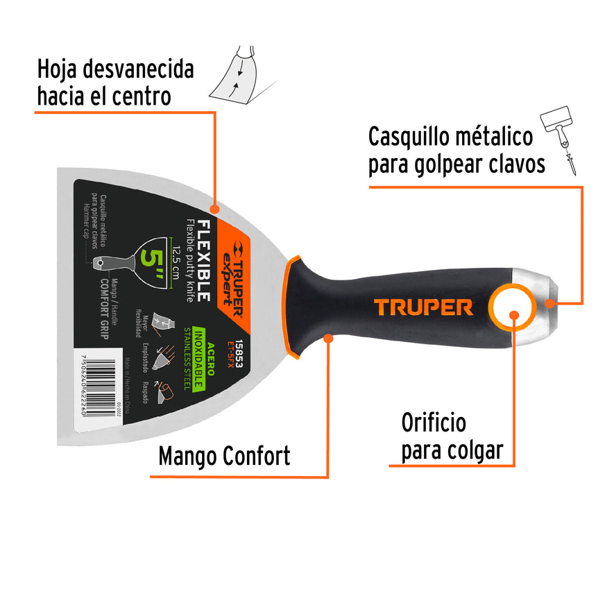 Espátula flexible 5' acero inox. mango Comfort Grip, Expert Caja con 6, 15853