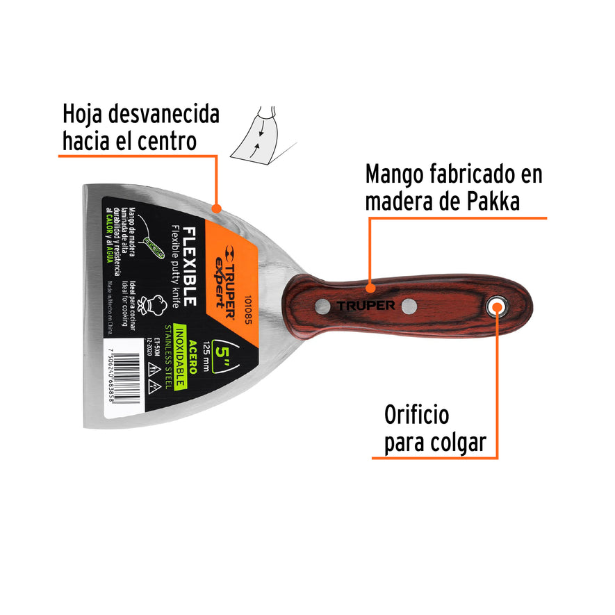 Espátula 5' acero inoxidable con mango de madera, Expert Caja con 6, 101085