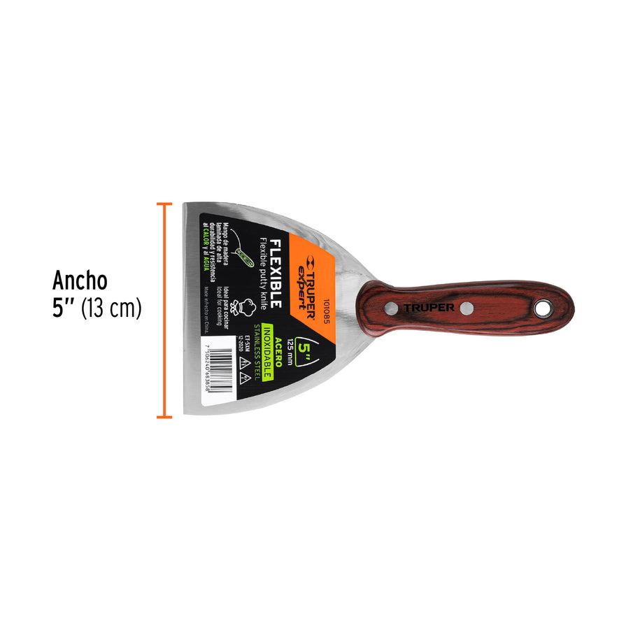 Espátula 5' acero inoxidable con mango de madera, Expert Caja con 6, 101085