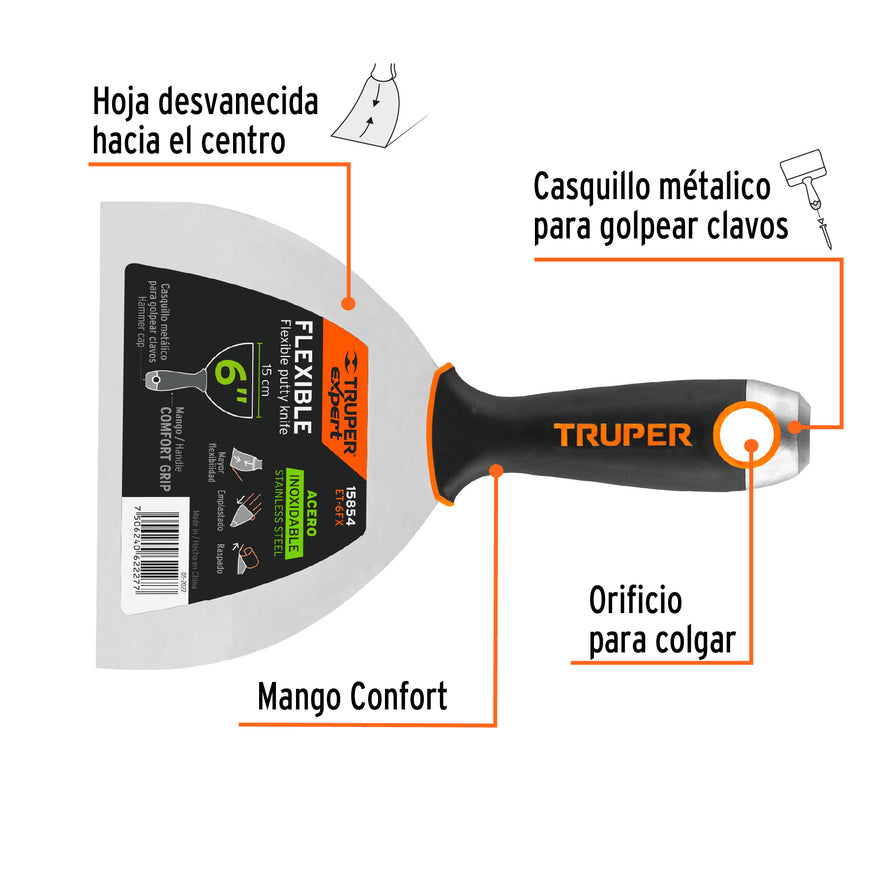 Espátula flexible 6' acero inox. mango Comfort Grip, Expert Caja con 6, 15854