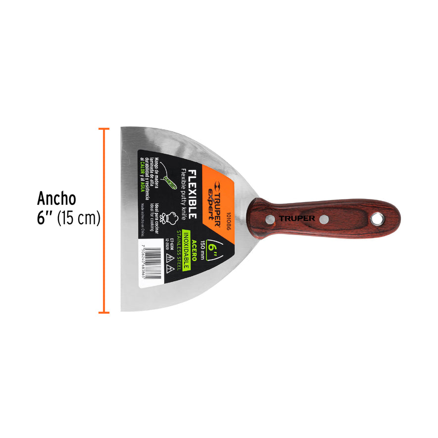 Espátula 6' acero inoxidable con mango de madera, Expert Caja con 6, 101086