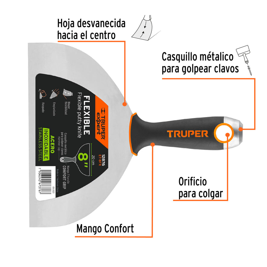 Espátula flexible 8' acero inox. mango Comfort Grip, Expert Caja con 6, 12876