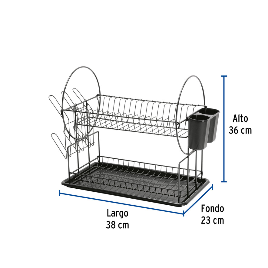 Escurridor negro de acero con 2 niveles para trastes Caja con 2, 47501