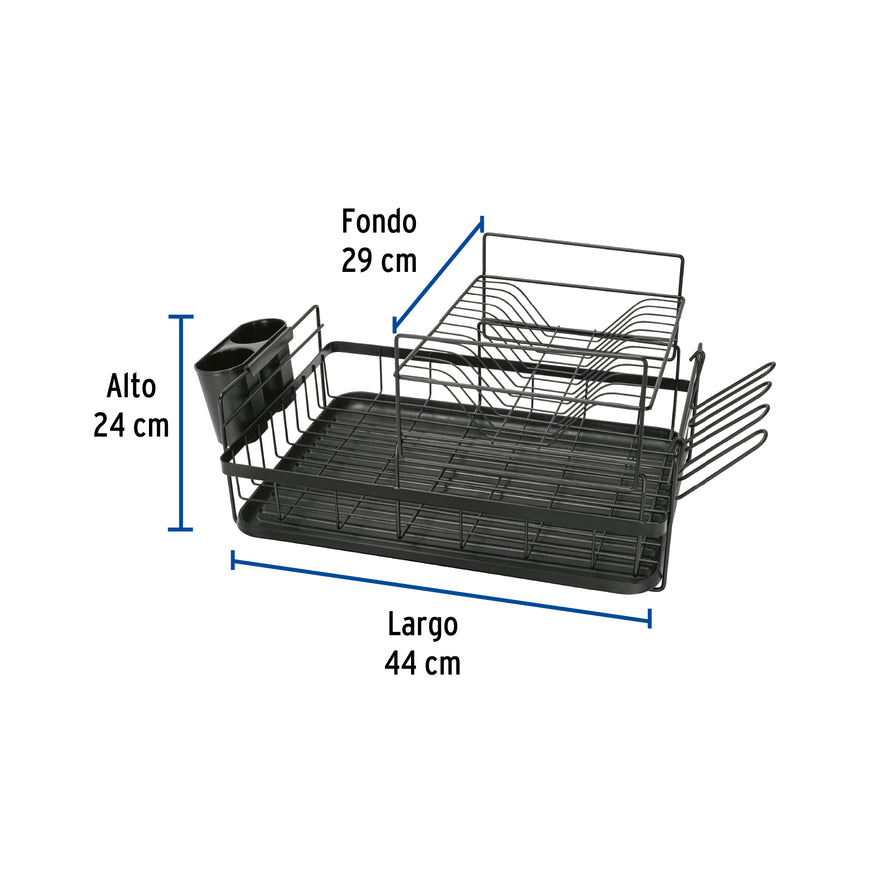Escurridor negro de acero con 2 niveles para trastes, grande, 47502
