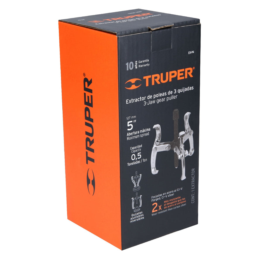 Extractor de poleas, 3 quijadas, 4', Truper Caja con 4, 14503