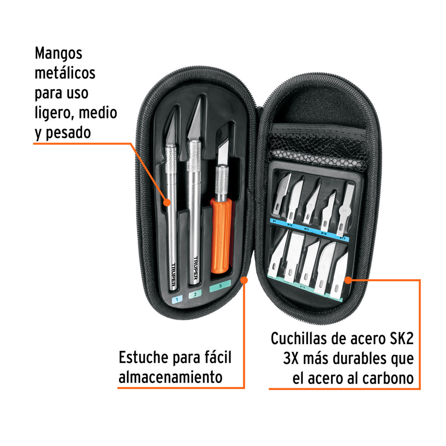 Juego de exactos profesional con 13 cuchillas,estuche,TRUPER Caja con 4, 17512