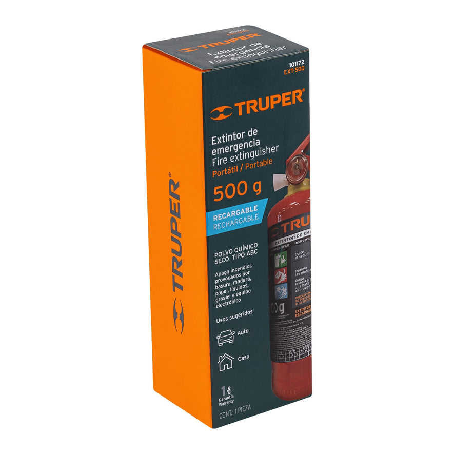 Extintor portátil recargable 0.5 kg, polvo tipo ABC, Truper Caja con 2, 101172
