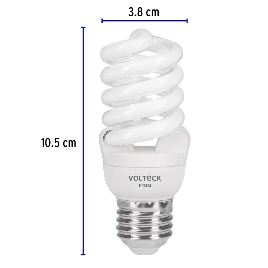 Lámpara espiral mini T2 13 W luz de día en blíster, Volteck Caja con 4, 48504
