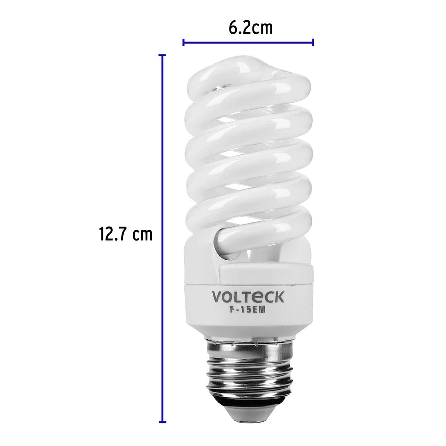 Lámpara espiral mini T2 15 W luz de día en blíster, Volteck Caja con 8, 48204