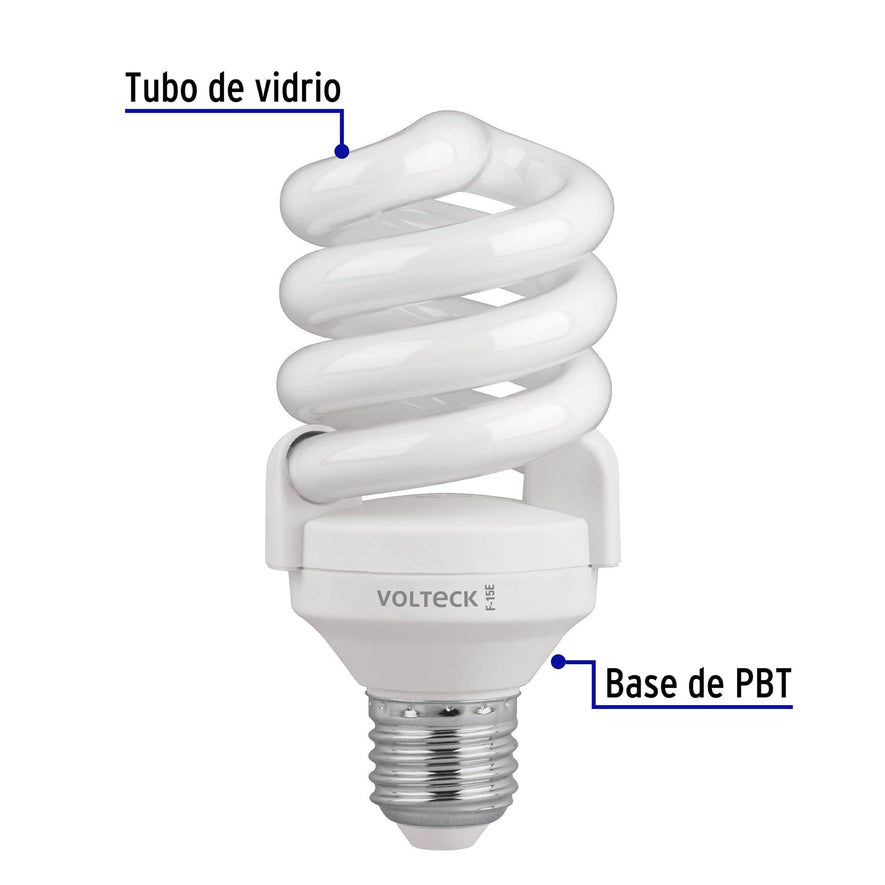 Lámpara espiral T4 15 W luz de día en blíster, Volteck Caja con 8, 48212