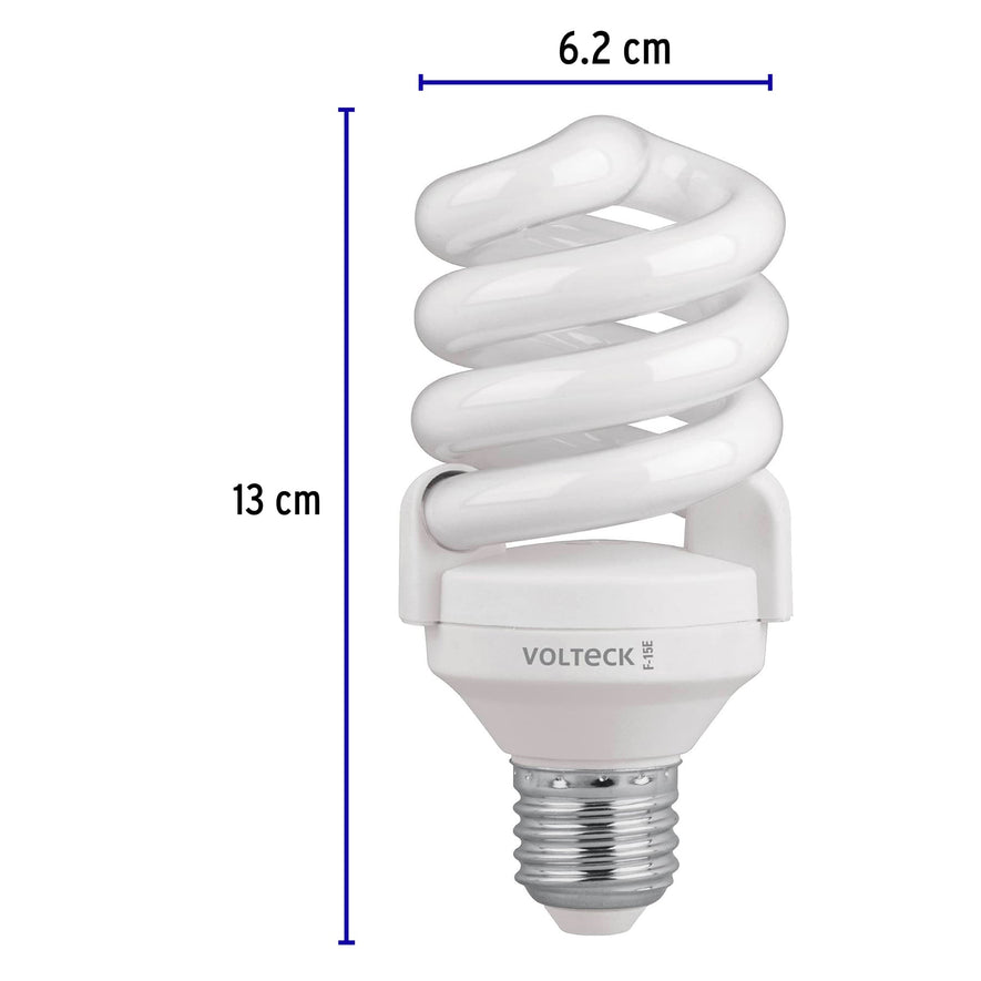 Lámpara espiral T4 15 W luz de día en blíster, Volteck Caja con 8, 48212