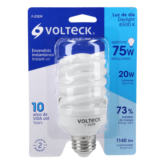 Lámpara espiral mini T2 20 W luz de día en blíster, Volteck Caja con 8, 48206