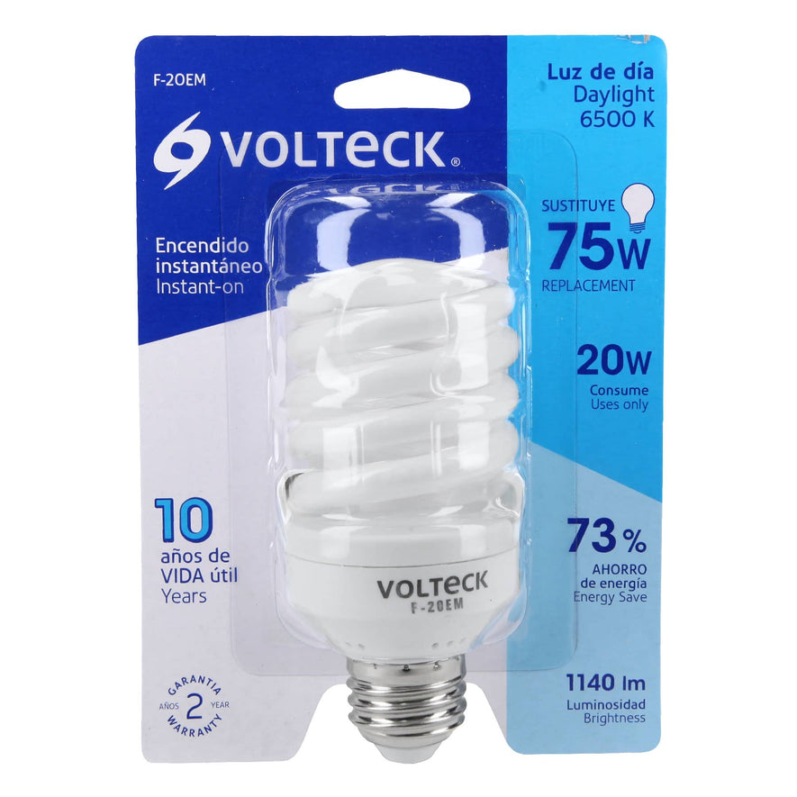Lámpara espiral mini T2 20 W luz de día en blíster, Volteck Caja con 8, 48206