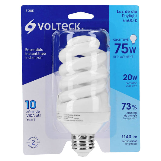 Lámpara espiral T4 20 W luz de día en blíster, Volteck Caja con 8, 48213