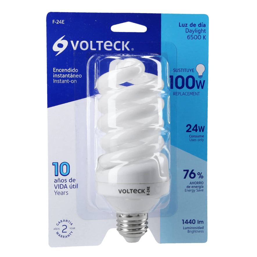 Lámpara espiral T4 24 W luz de día en blíster, Volteck Caja con 8, 48215