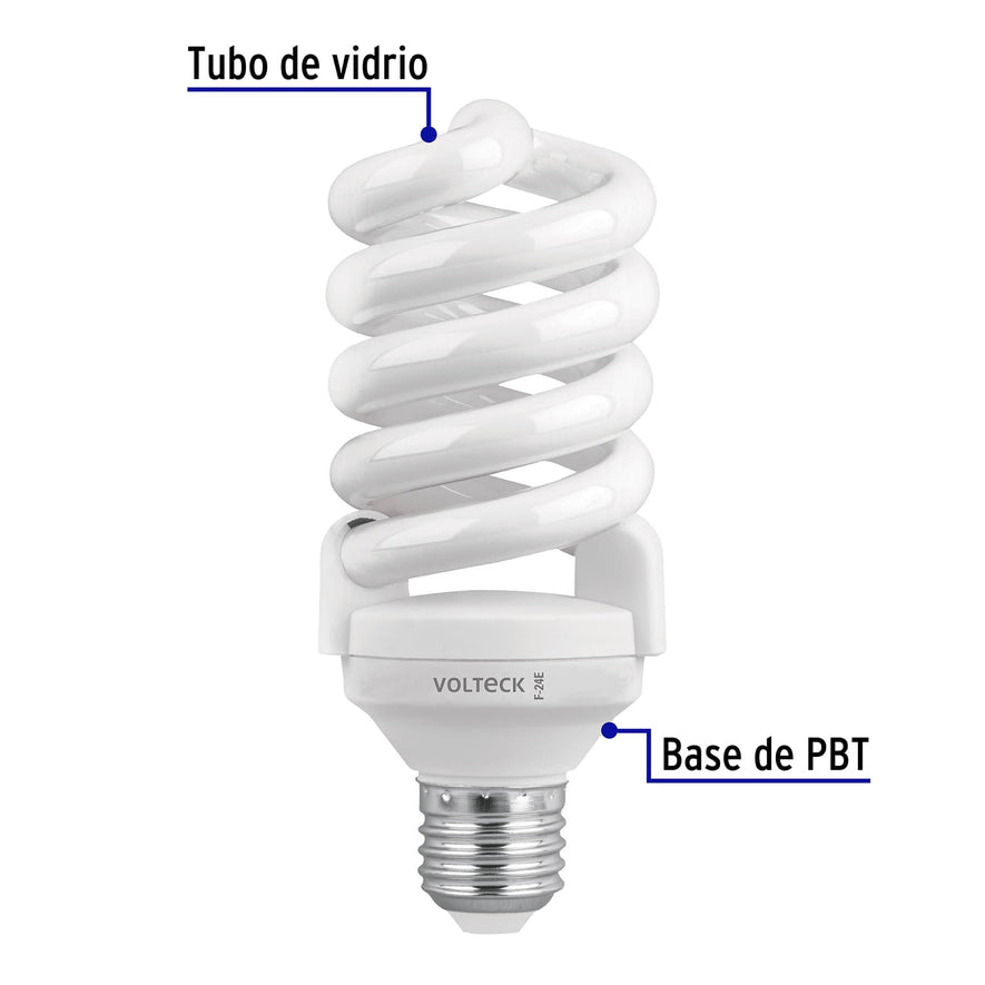 Lámpara espiral T4 24 W luz de día en blíster, Volteck Caja con 8, 48215