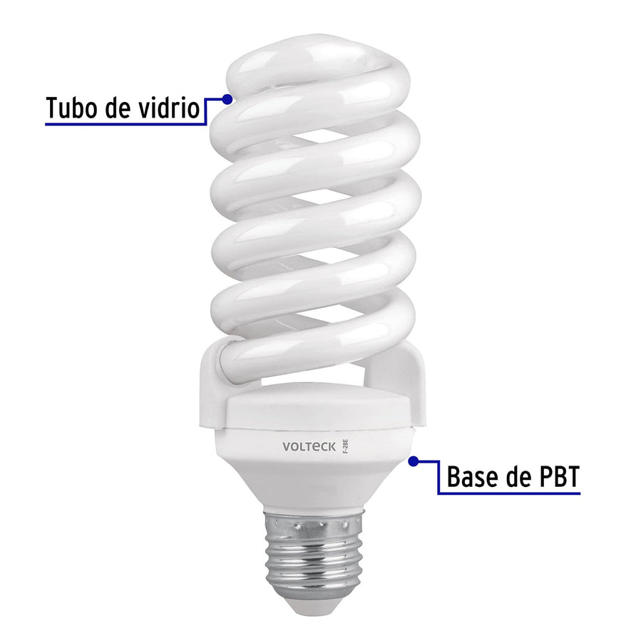 Pack 2 lámparas espiral T4 28 W luz de día, blíster, Volteck Caja con 4, 48004