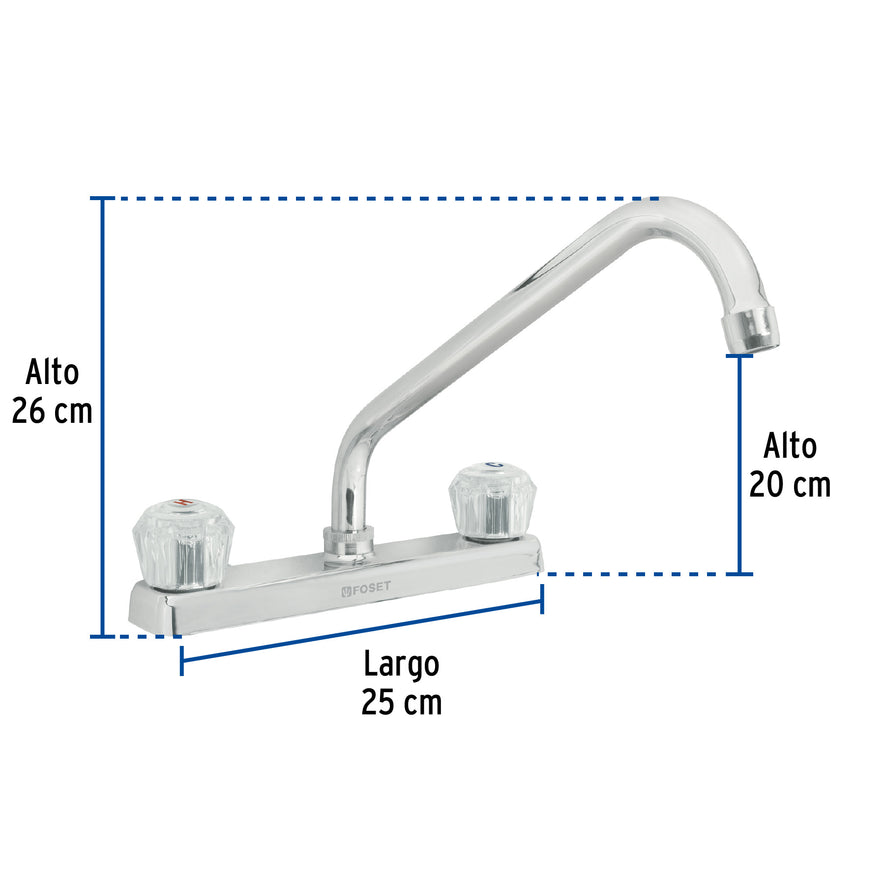 Mezcladora 8' p/fregadero, cuello largo, manerales acrílico Caja con 2, 49240