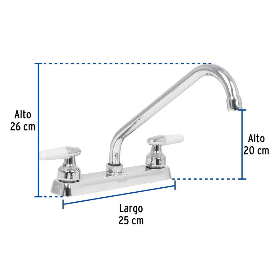 Mezcladora 8' p/fregadero, cuello largo, manerales cono Caja con 2, 49221